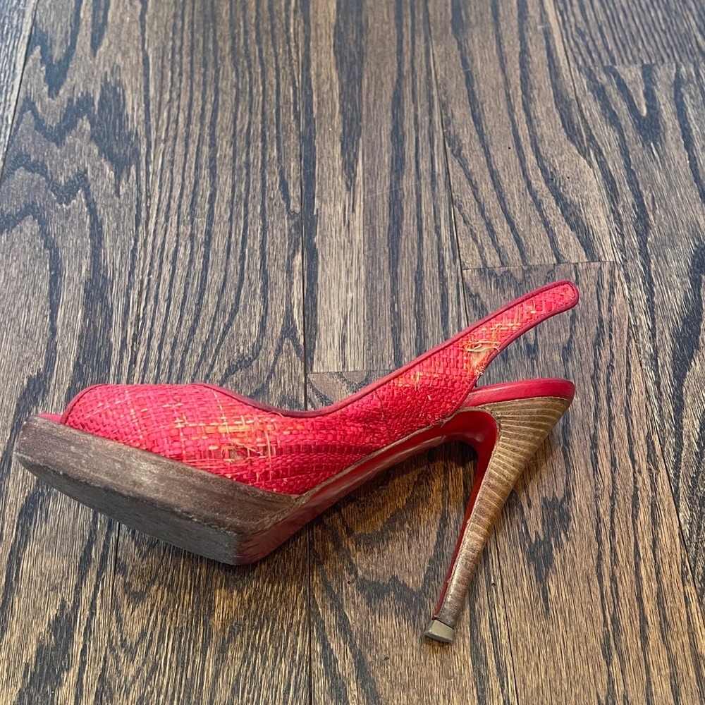 Christian Louboutin Red Raffia Slingbacks 37.5 - Picture 5 of 16